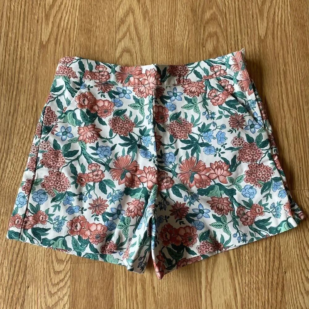 Janie and Jack Floral Side Zip Adjustable Waistband Shorts White 12